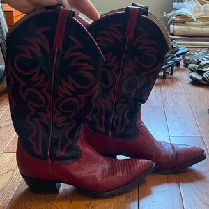 Vintage Larry Mahan Red and Black Western Boots